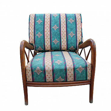 Armchair by Paolo Buffa in cherry wood and fabric, 50s