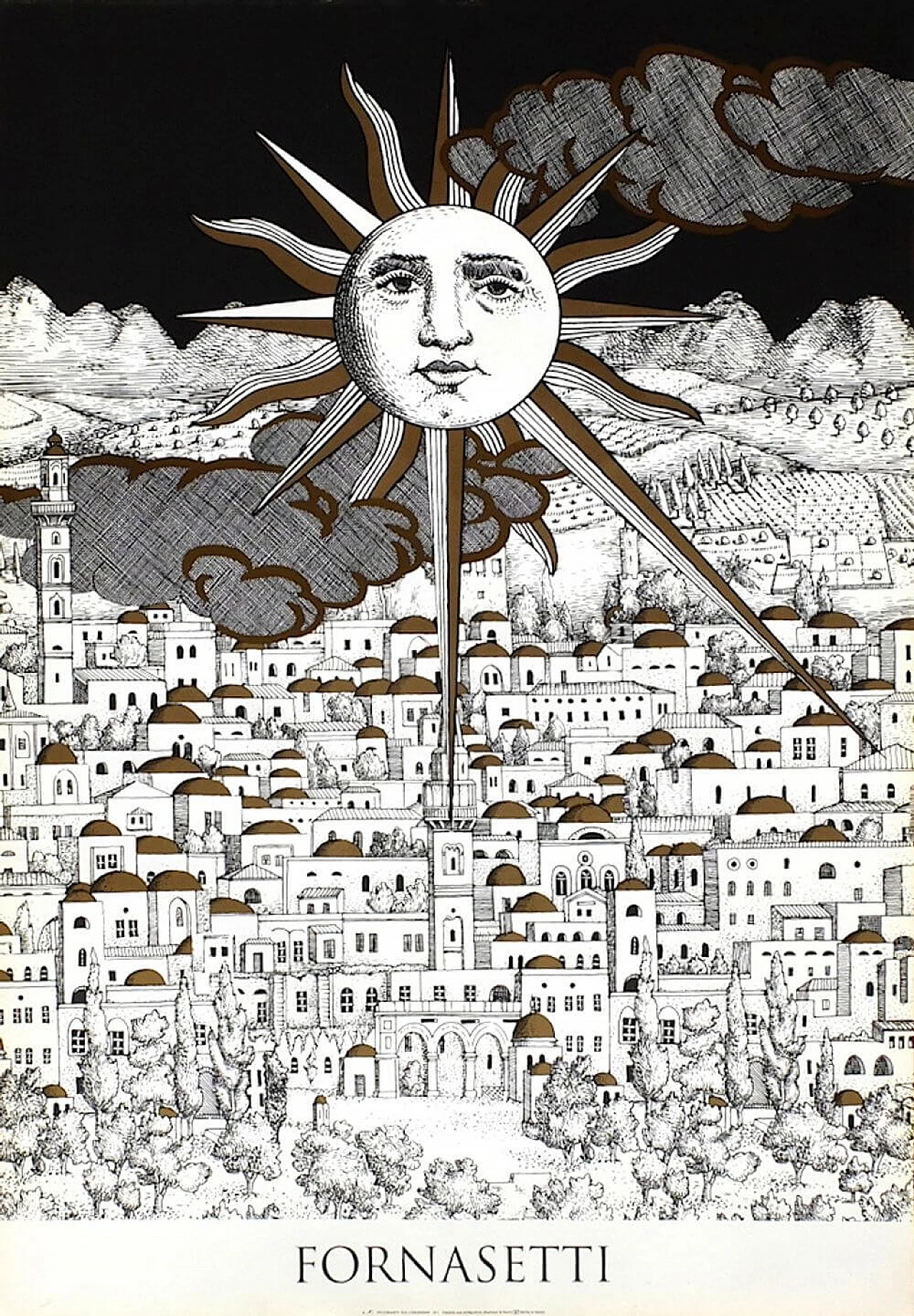 Poster serigrafato di Piero Fornasetti, Sole a Gerusalemme, 1993 1213891
