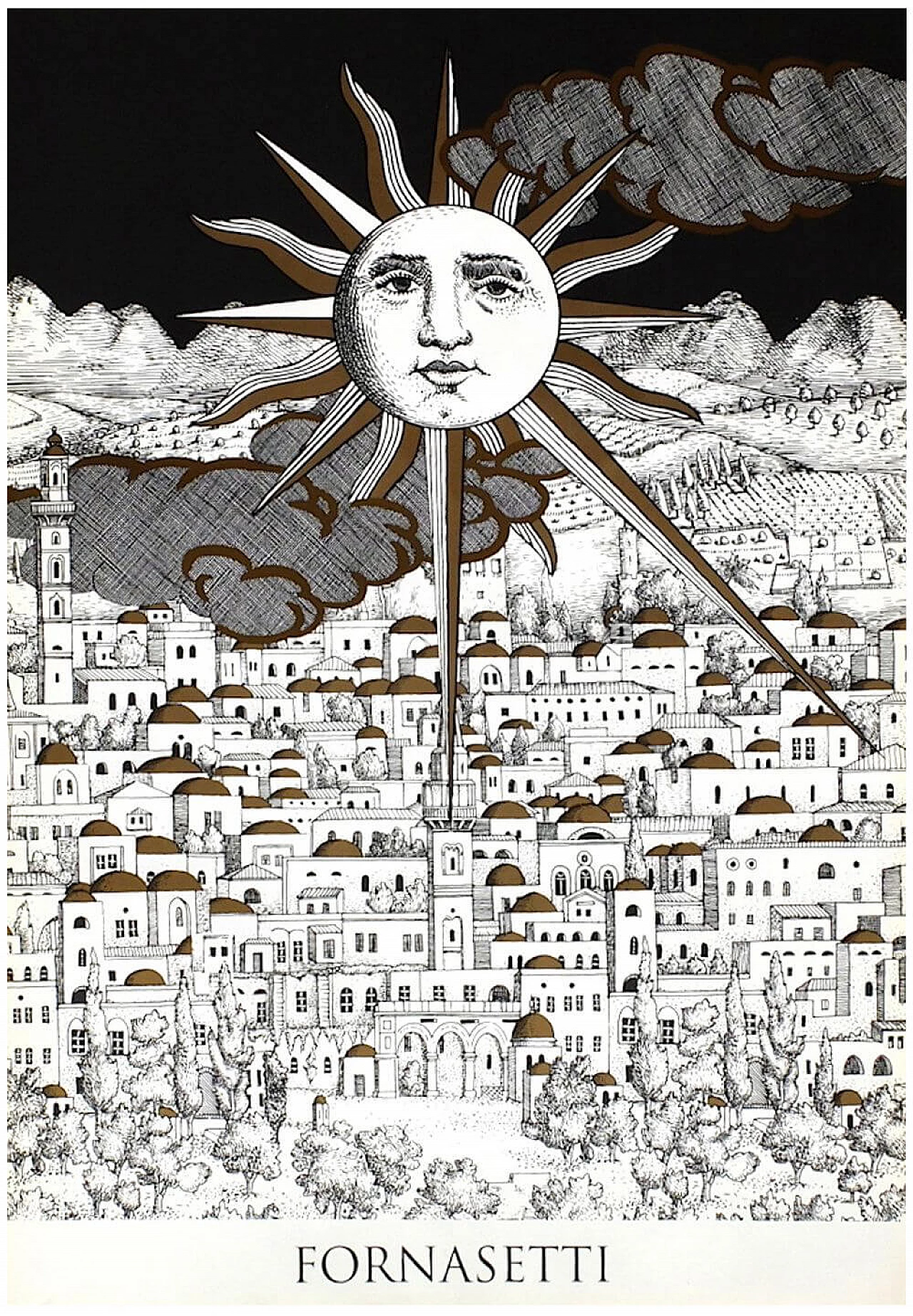 Poster serigrafato di Piero Fornasetti, Sole a Gerusalemme, 1993 1213935