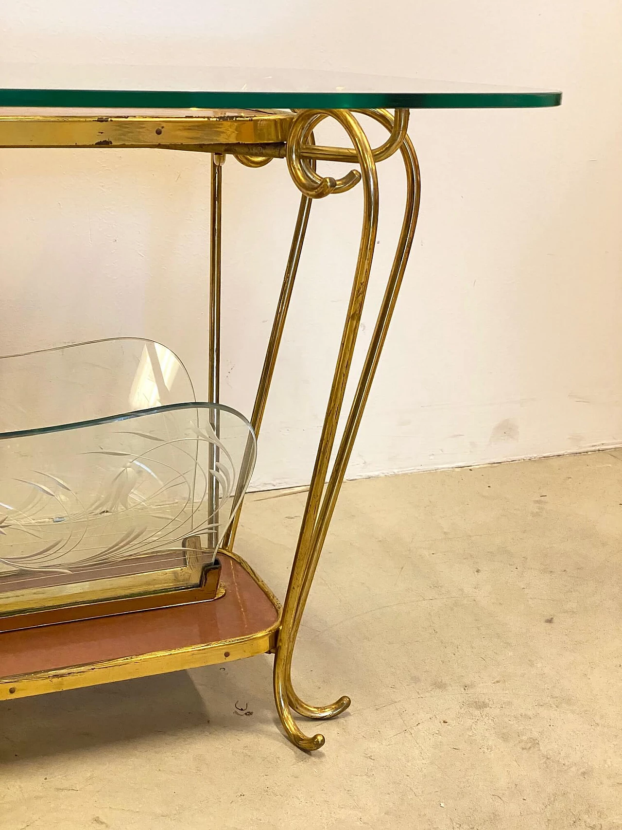 Glass and brass coffee table, 1950s 1213955