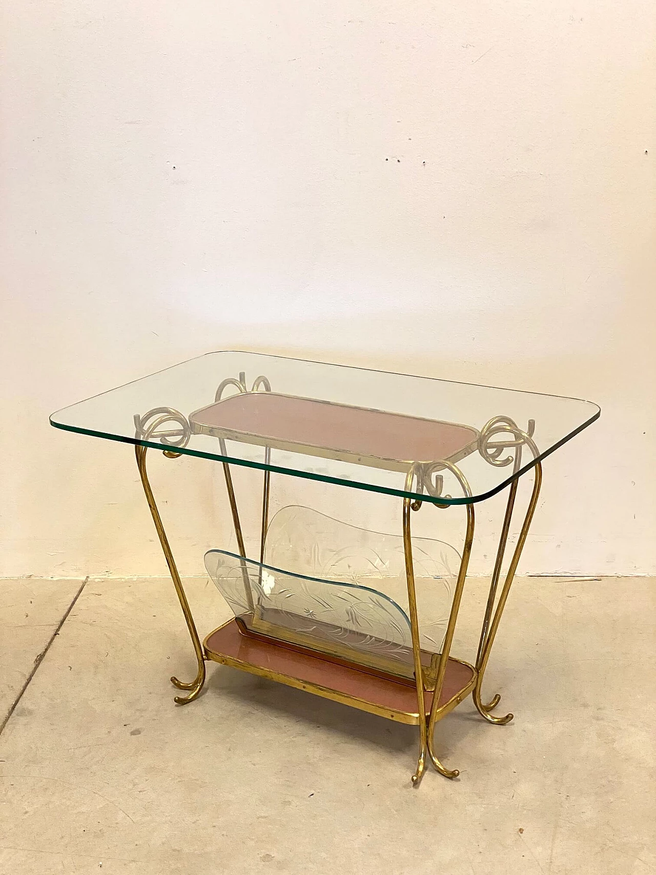 Glass and brass coffee table, 1950s 1213956