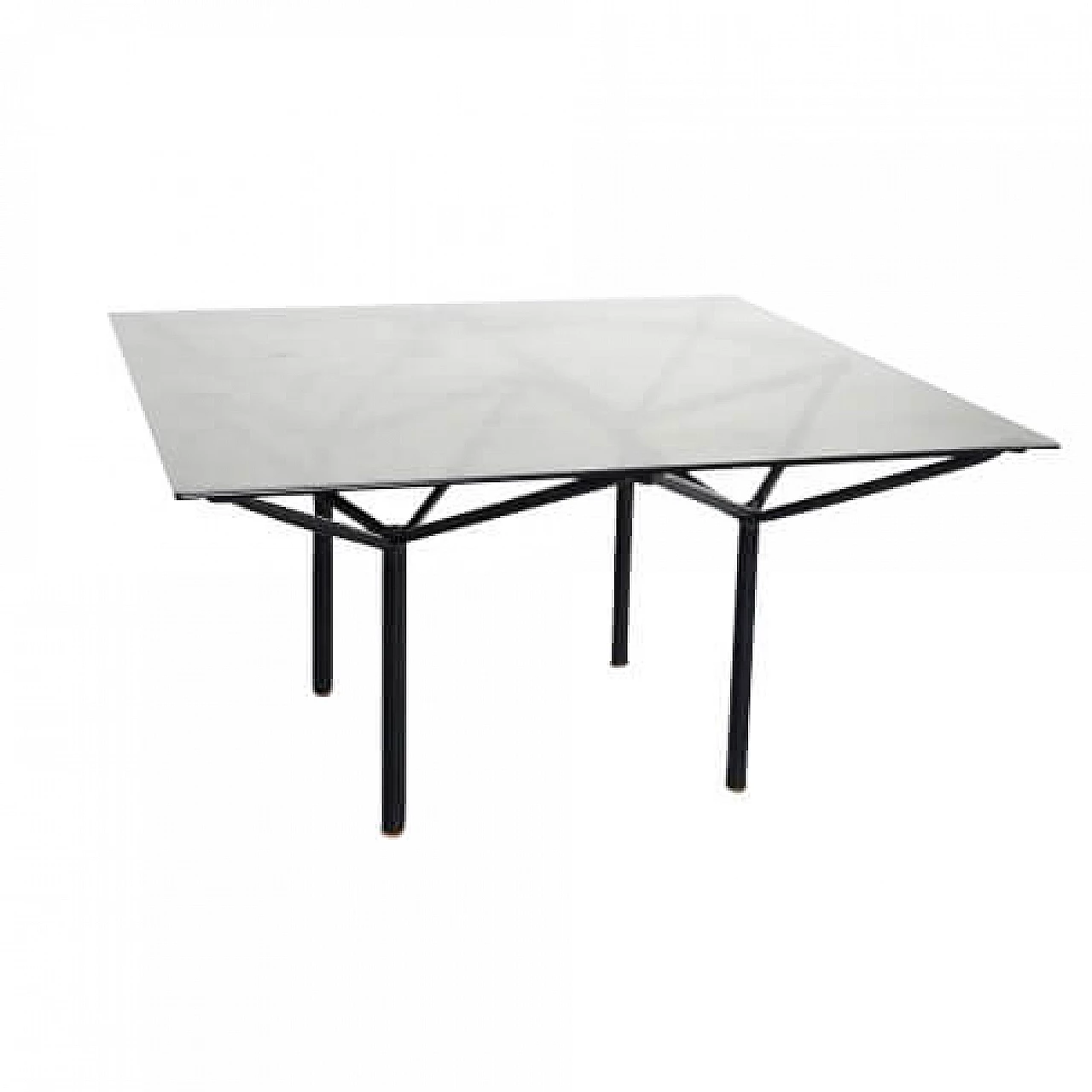 Table with black lacquered metal frame and smoked glass top, 80s 1214007