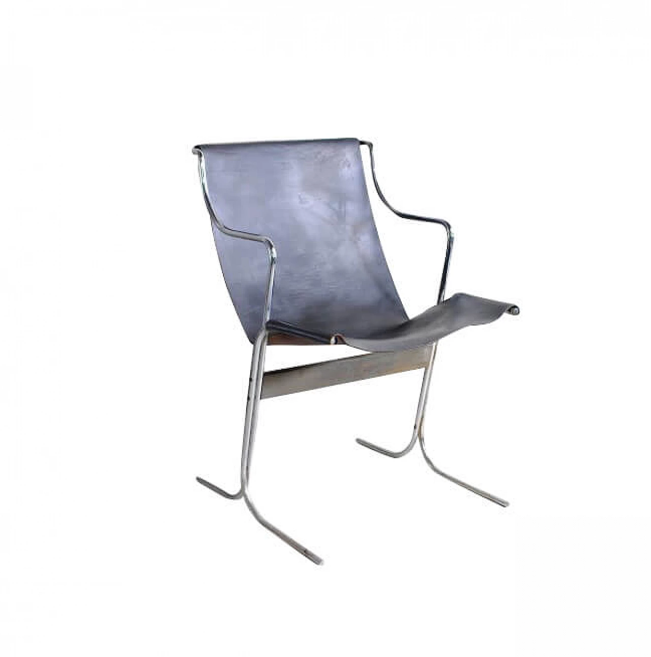 Sedia in pelle e acciaio, anni '60 1214043