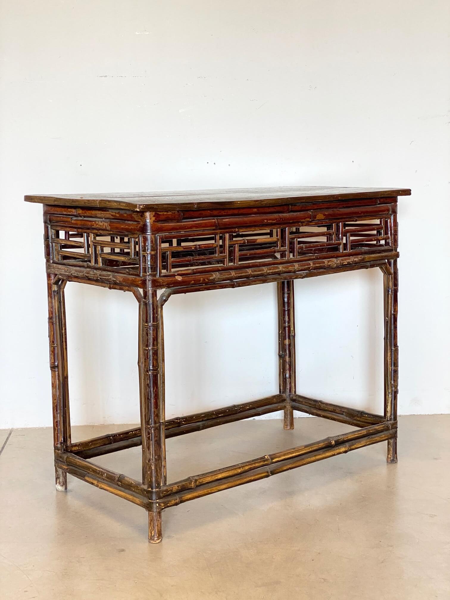 Bamboo Sofa Table Cinese Bamboo Console Table, 19th Century IntOndo