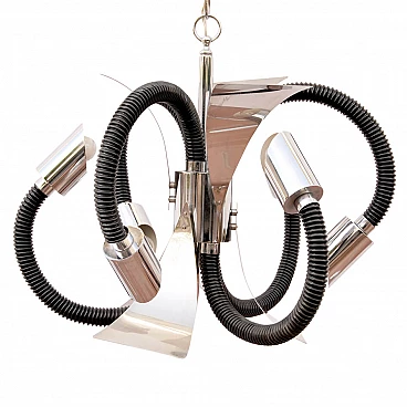 Lampadario Space Age in acciaio e plastica, anni '70