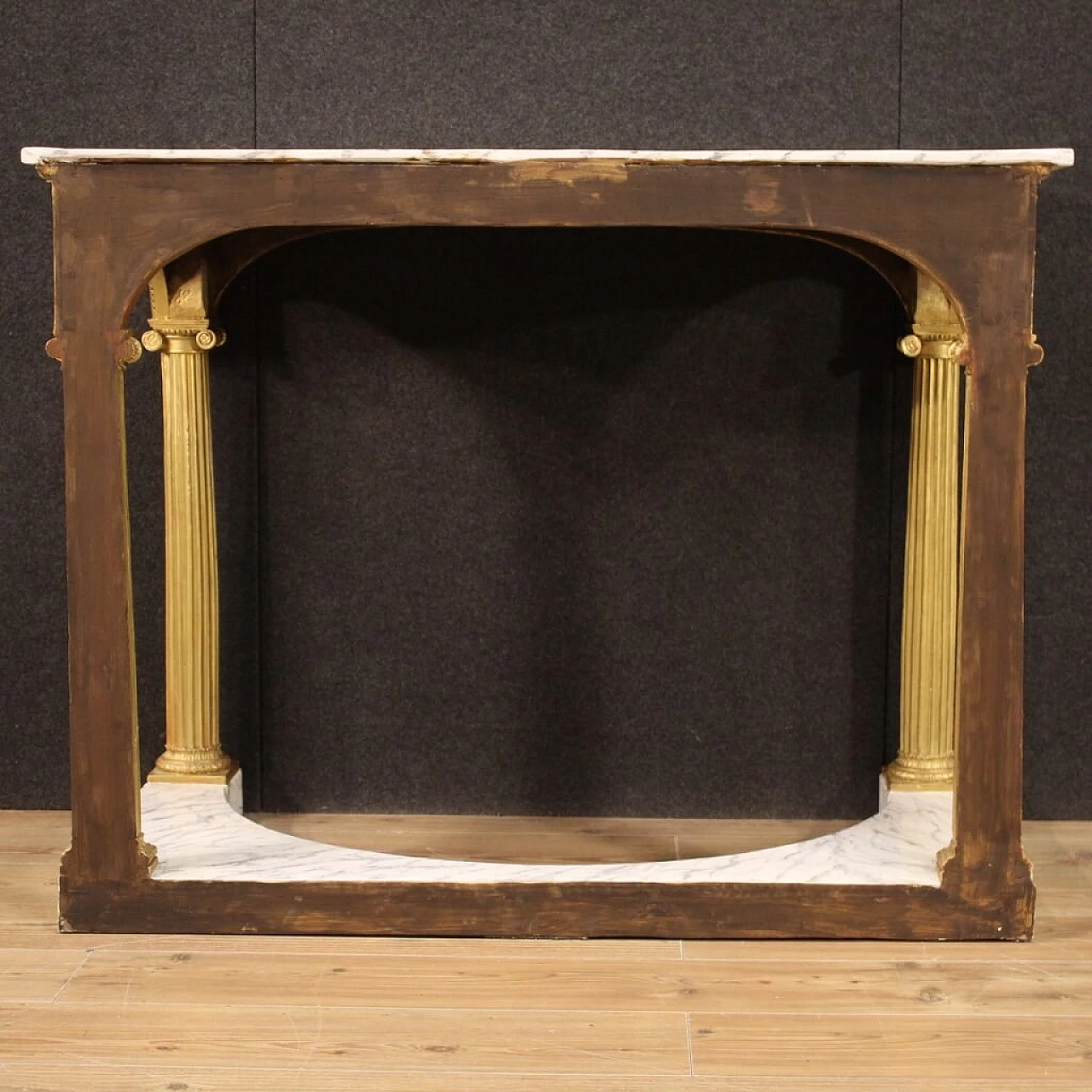 Large lacquered and gilded console with faux marble top 1214204