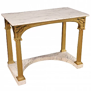 Large lacquered and gilded console with faux marble top