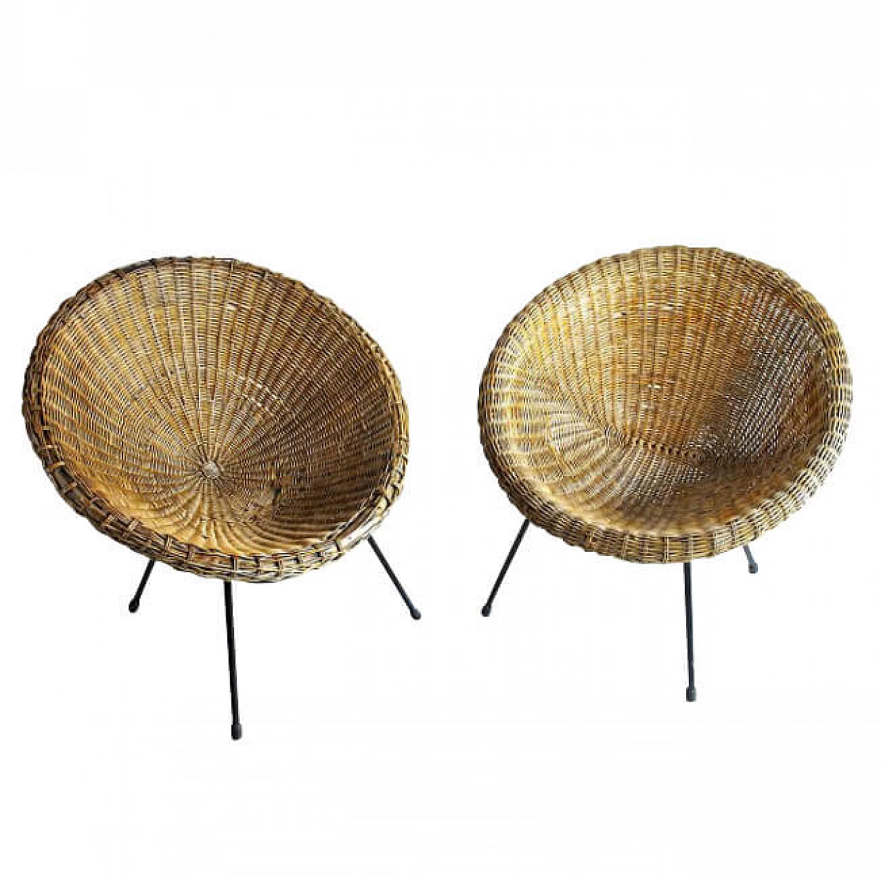 Pair of wicker egg chairs, 50s 1214249