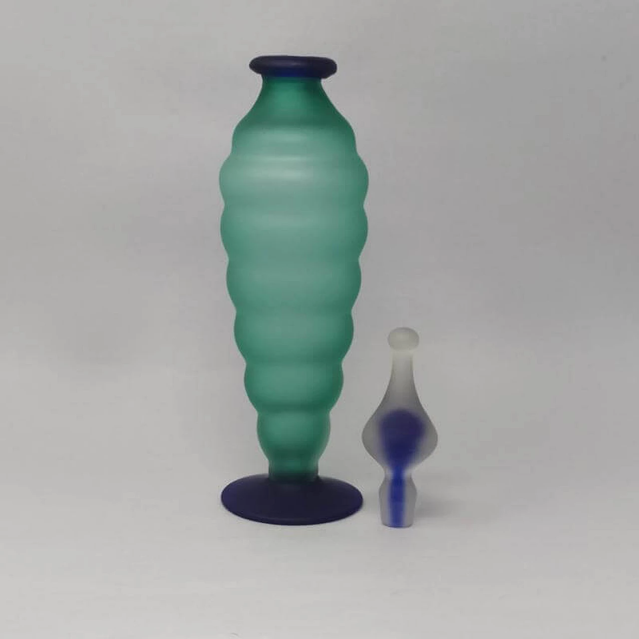 Bottiglia verde e blu in vetro di Murano di Michielotto, anni '70 1214563
