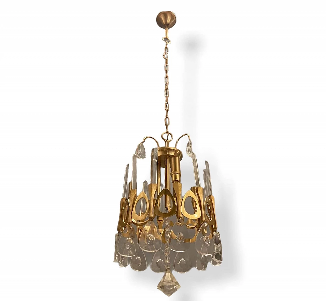 Chandelier in crystal and gilded metal attributable to Gaetano Sciolari, 70s 1214685
