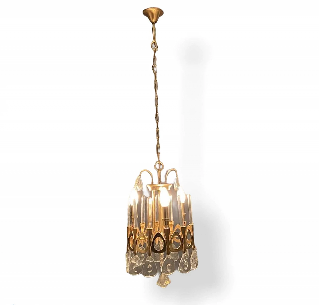 Chandelier in crystal and gilded metal attributable to Gaetano Sciolari, 70s 1214686