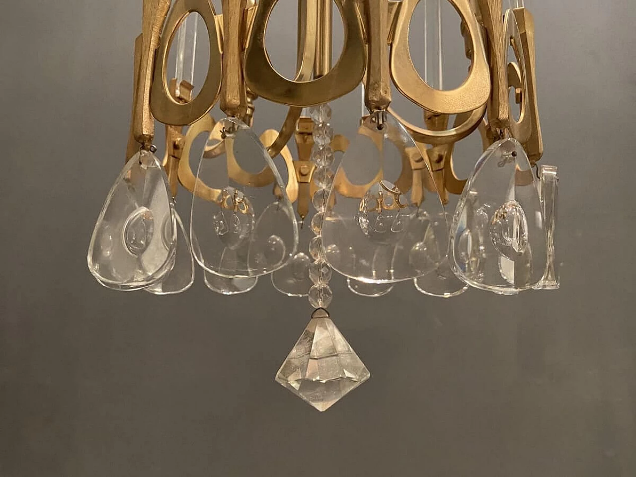 Chandelier in crystal and gilded metal attributable to Gaetano Sciolari, 70s 1214689