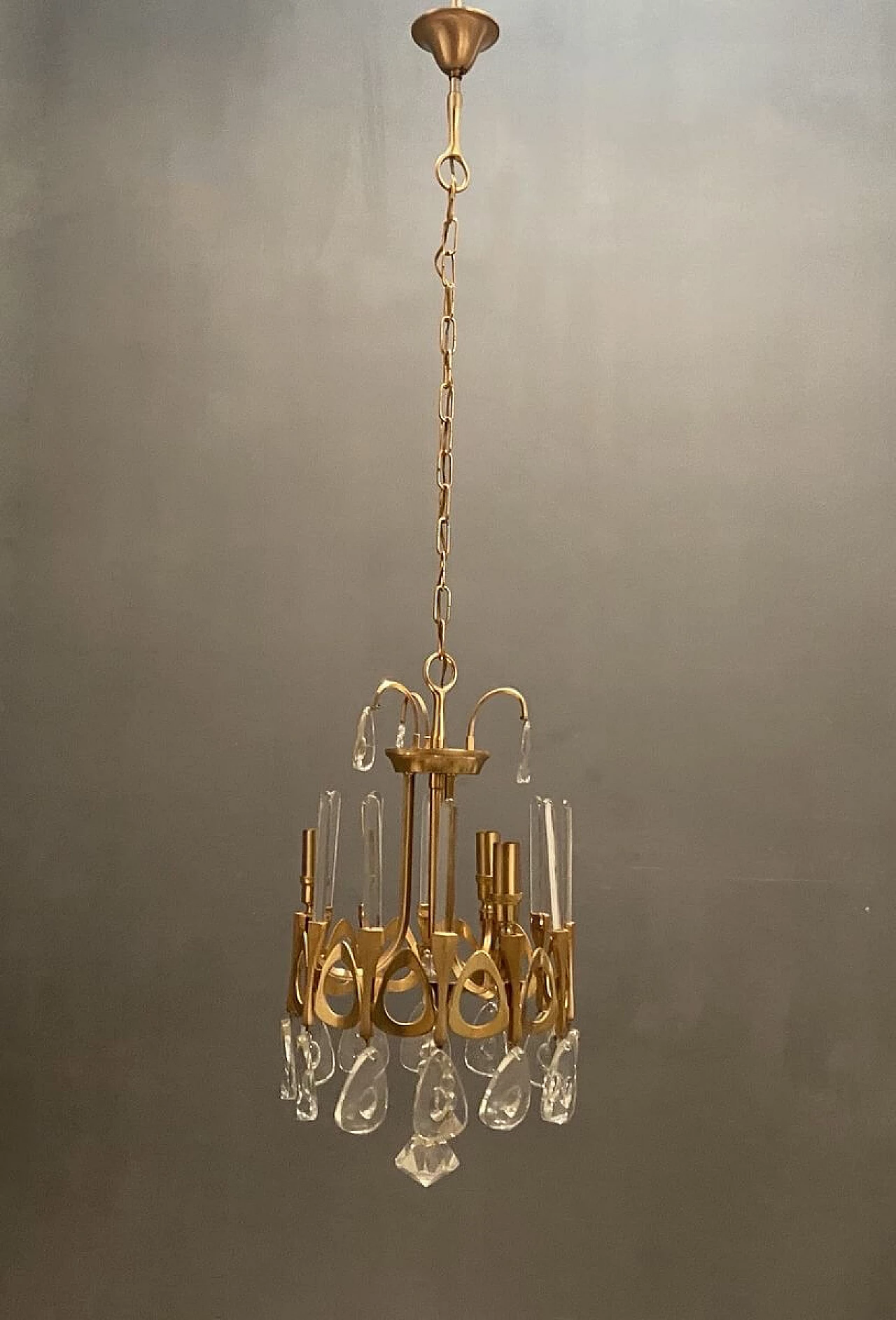 Chandelier in crystal and gilded metal attributable to Gaetano Sciolari, 70s 1214690