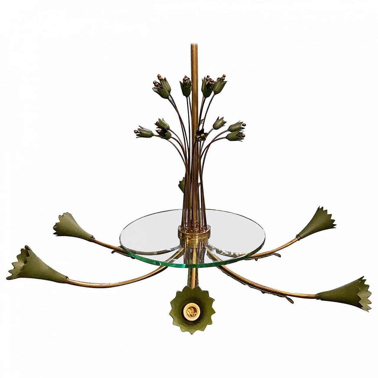 Chandelier in brass and glass in the manner of Pietro Chiesa, 50s 1214695