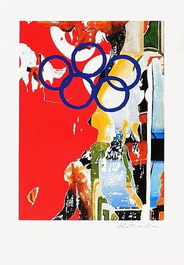 Lithograph Olympic Rings by Mimmo Rotella, 1990s