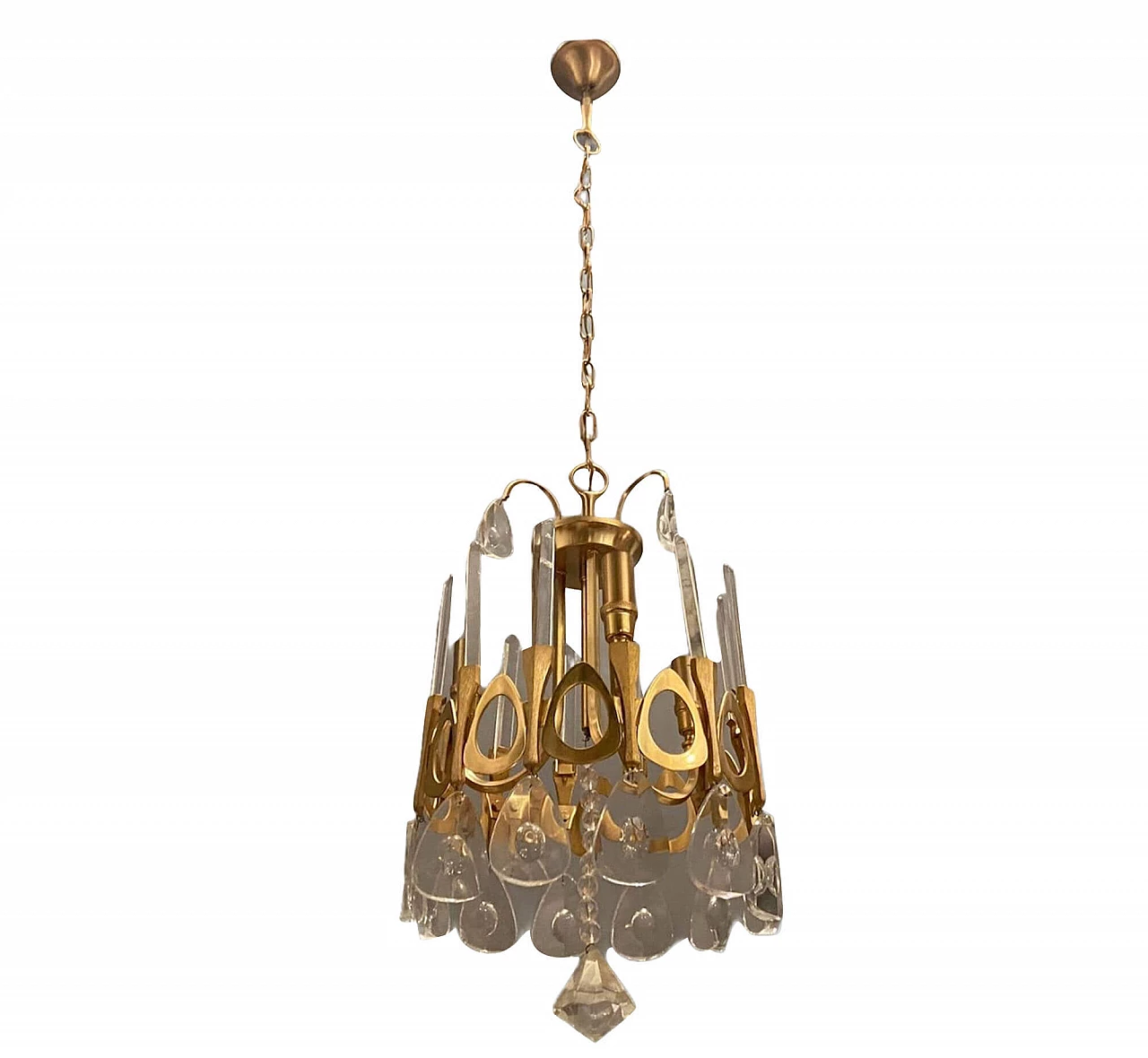 Chandelier in crystal and gilded metal attributable to Gaetano Sciolari, 70s 1214877