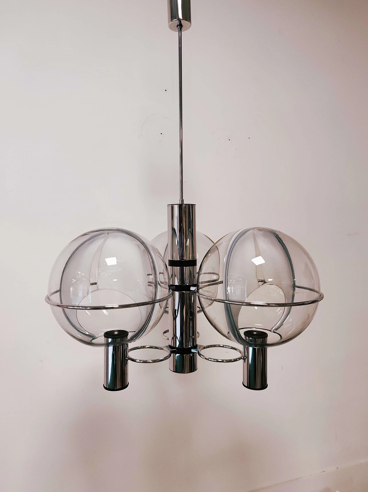 Chandelier in chromed metal and glass Membrane by Toni Zuccheri, 70s 1214993