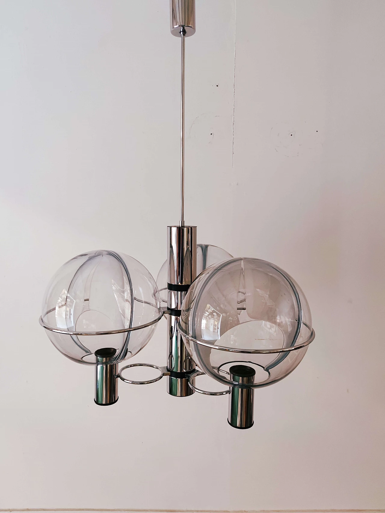 Chandelier in chromed metal and glass Membrane by Toni Zuccheri, 70s 1214998