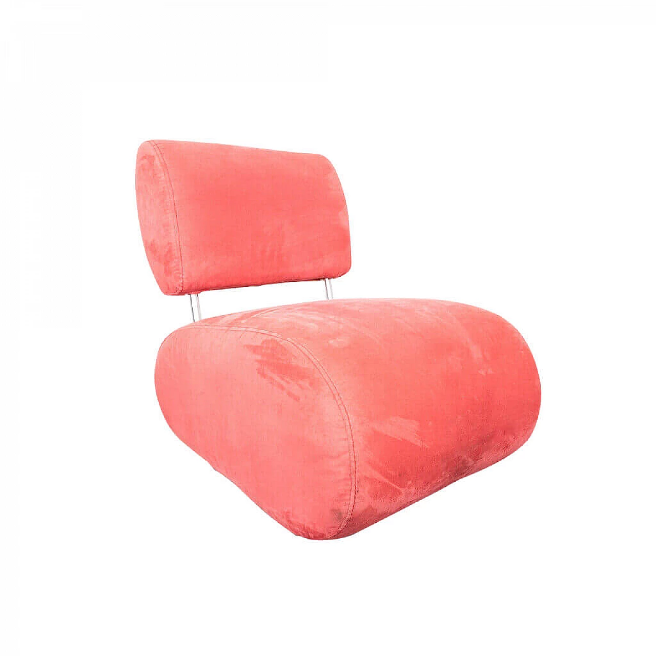Red alcantara  fabric relaxing armchair Italian design, 80s 1215200