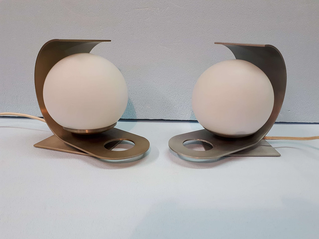 Pair of table lamps in satin-finish aluminium by Pia Guidetti Crippa for Lumi, 70s 1215211