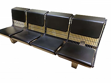 Bench in leather, metal and marble by Tecno, 80s