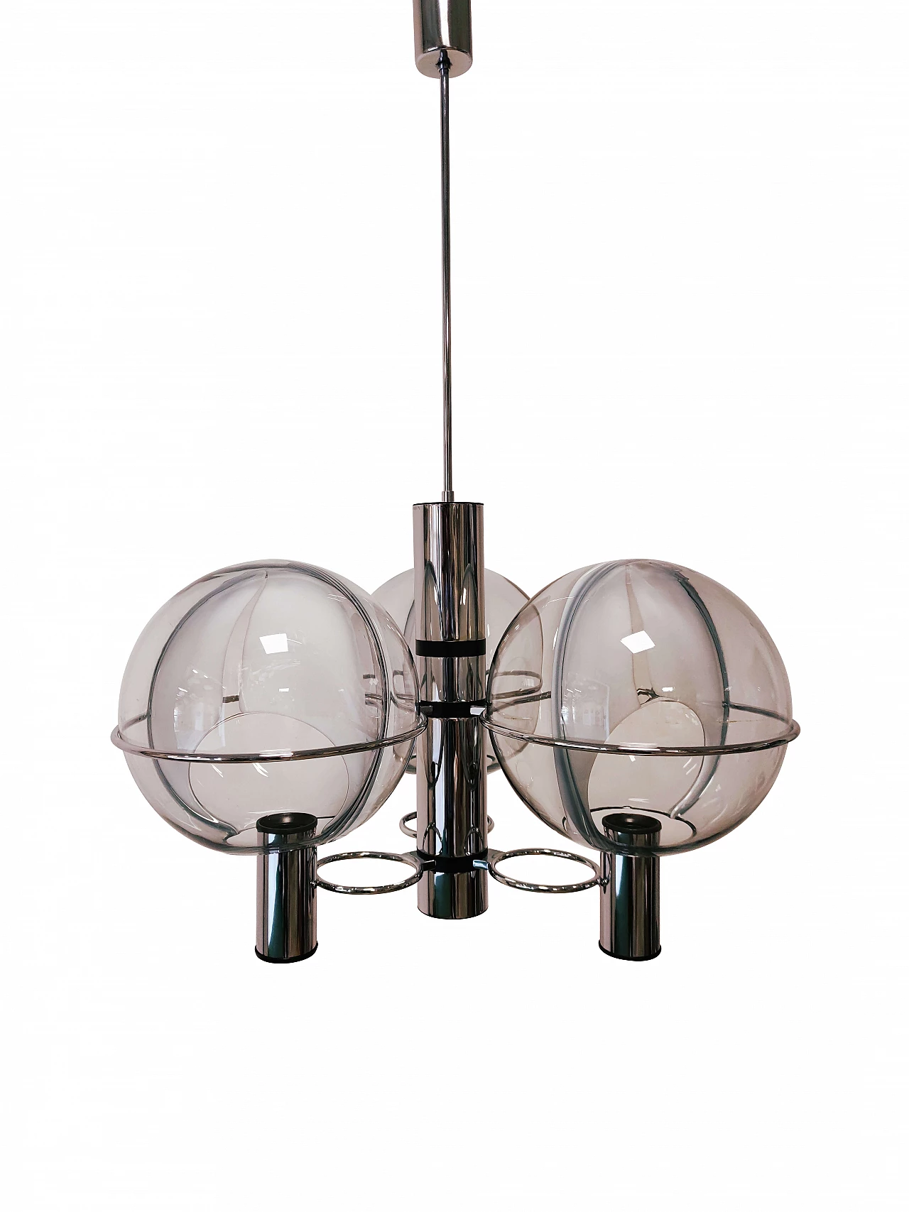 Chandelier in chromed metal and glass Membrane by Toni Zuccheri, 70s 1215516