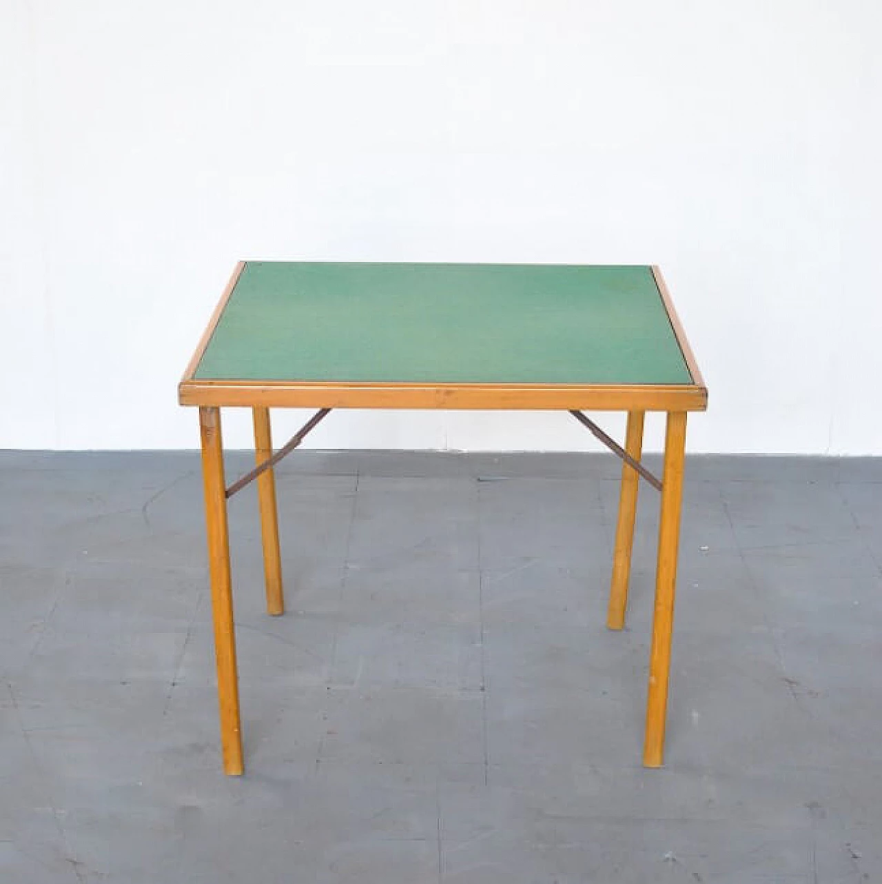 Tavolo da gioco in legno e tessuto, anni '60 1215697
