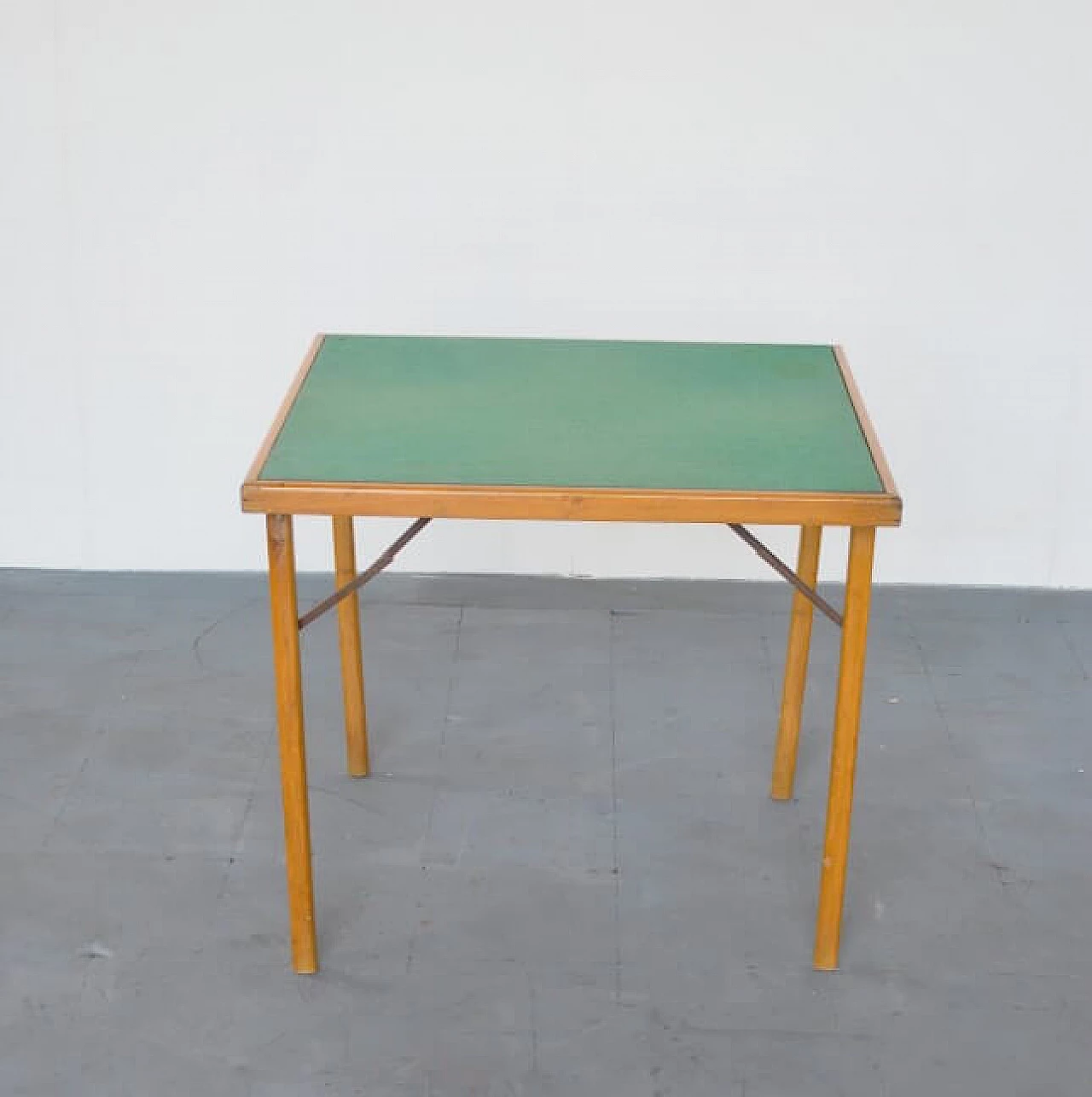 Tavolo da gioco in legno e tessuto, anni '60 1215702