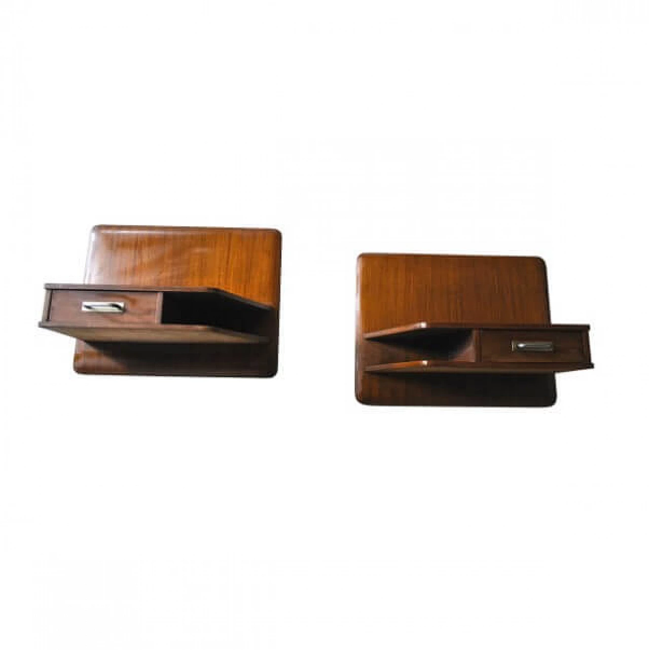 Pair of wall-mounted wooden bedside tables, 60s 1215881