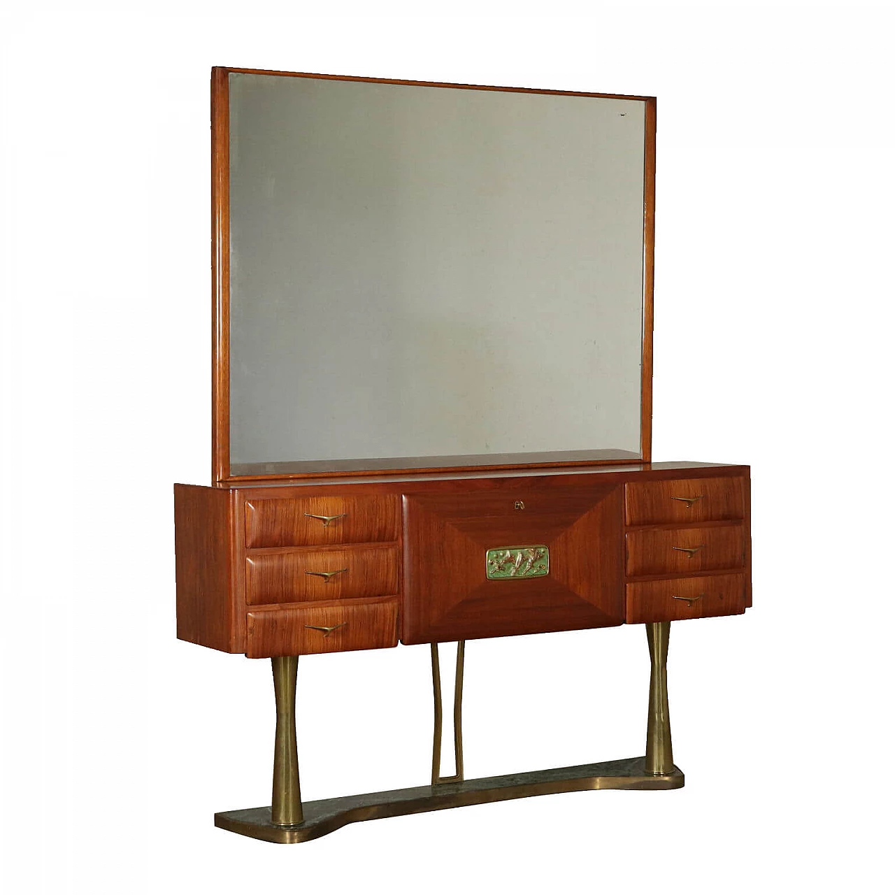 Sideboard with mirror in teak, marble and brass, 50s 1216058