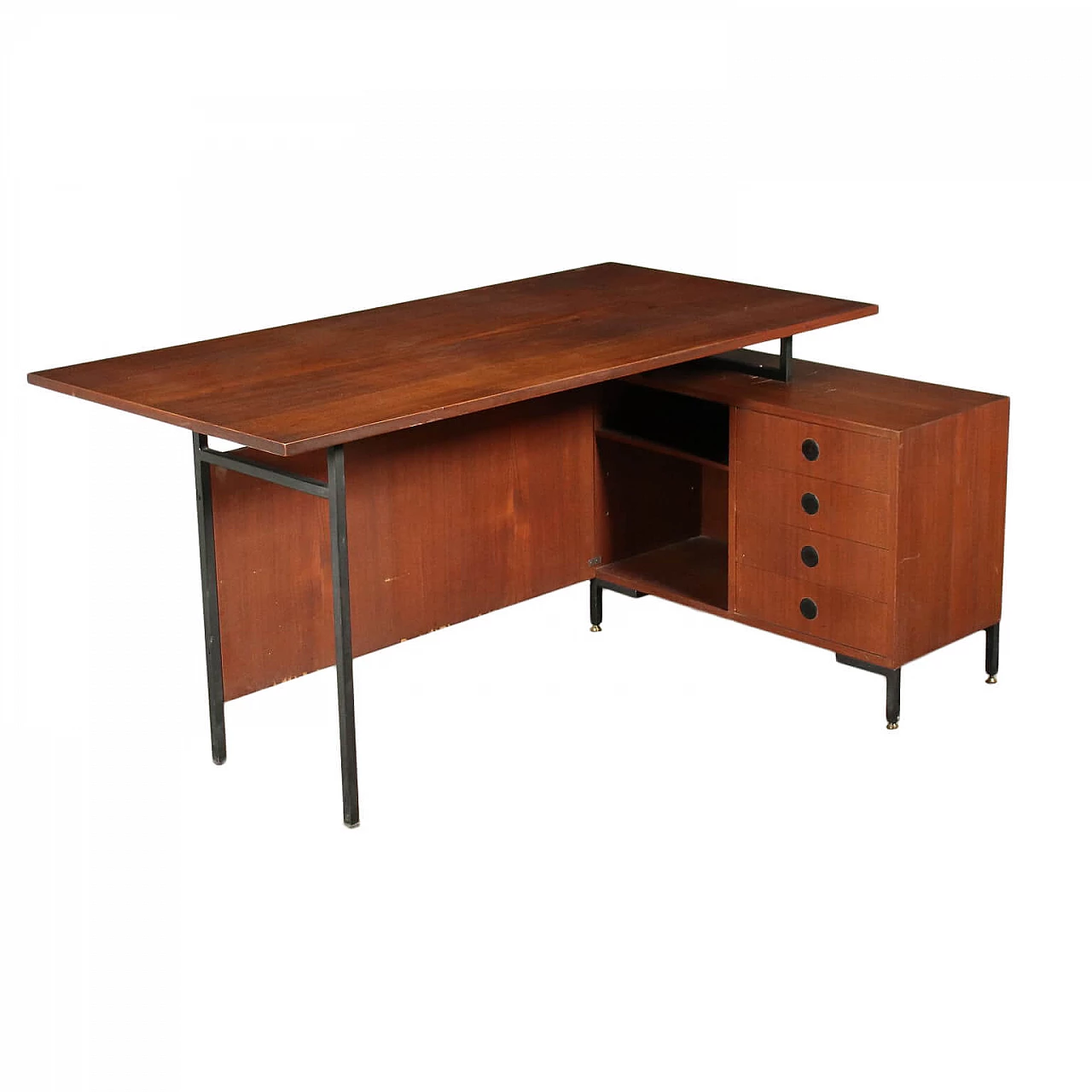 Desk in teak and enameled metal, 60s 1216102