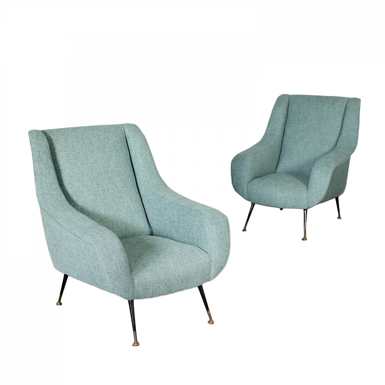 Pair of armchairs in fabric and brass, 50s 1216125