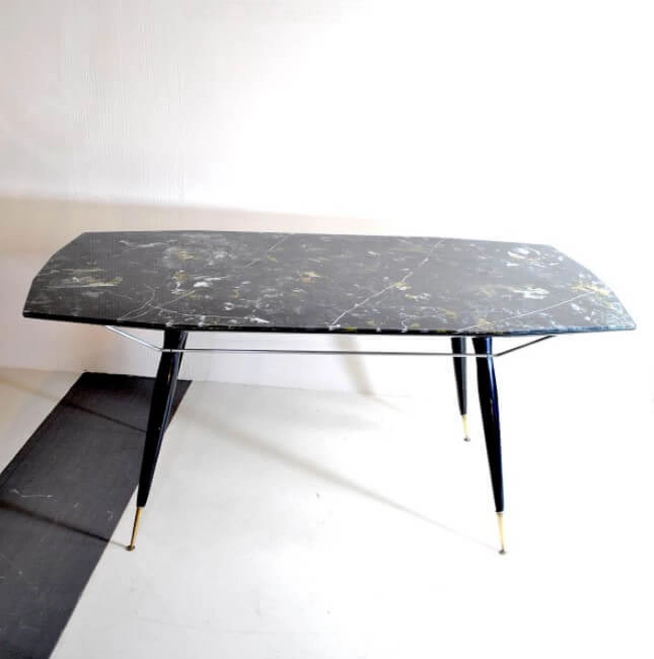 Dining table with wooden and brass feet, 60s 1216126