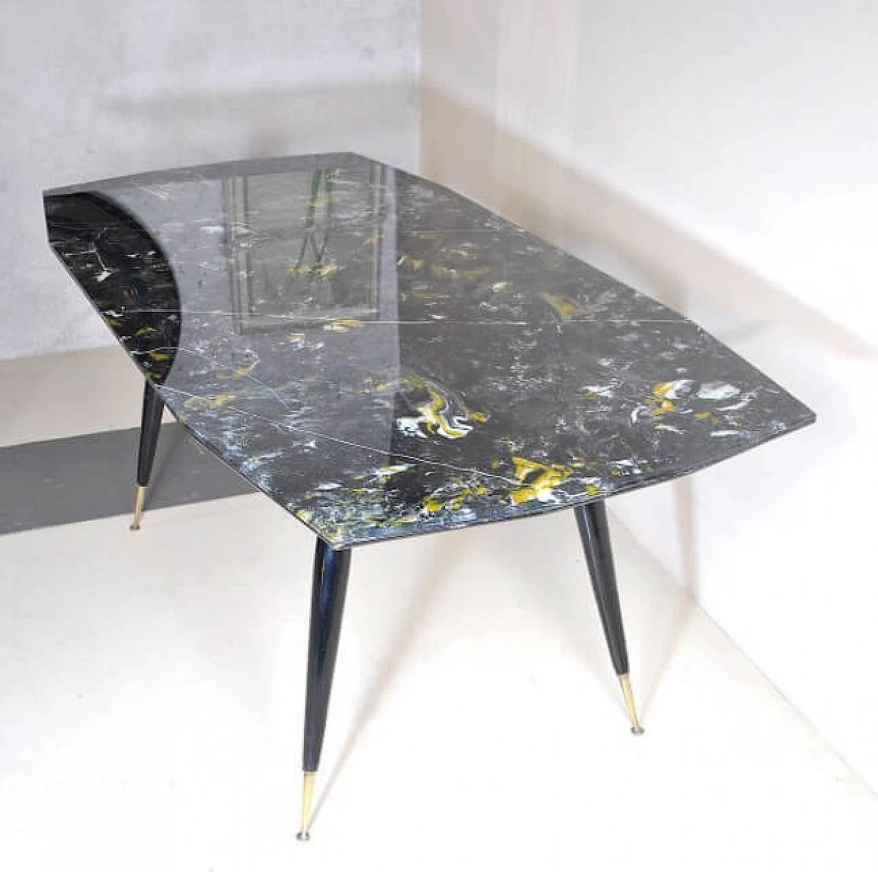 Dining table with wooden and brass feet, 60s 1216128