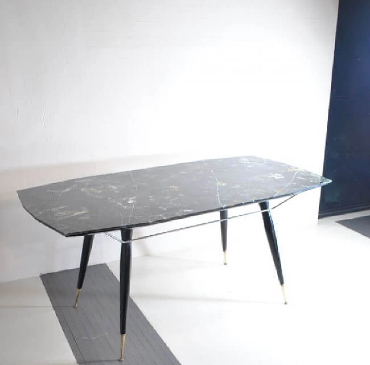 Dining table with wooden and brass feet, 60s 1216130