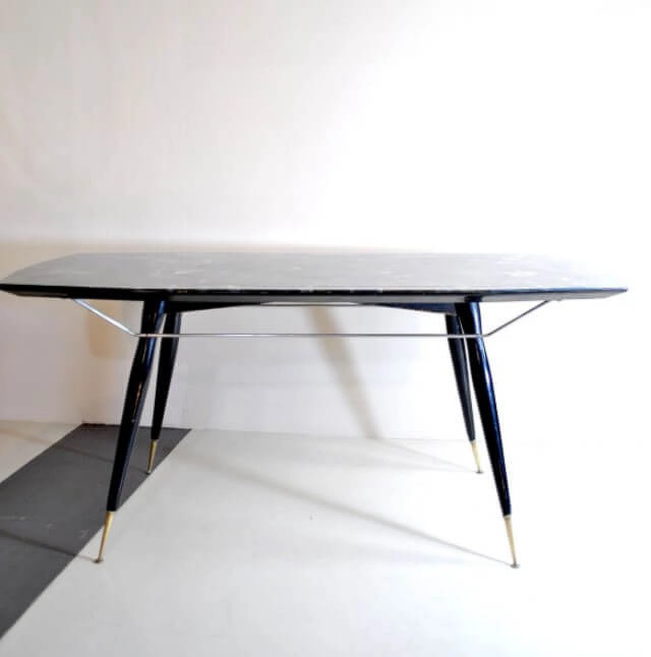 Dining table with wooden and brass feet, 60s 1216131