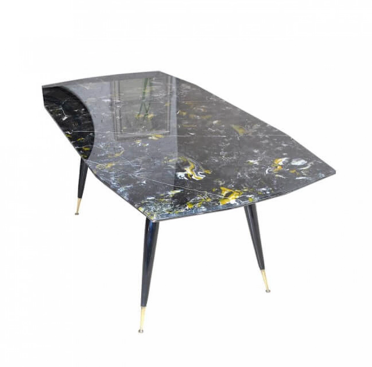 Dining table with wooden and brass feet, 60s 1216132