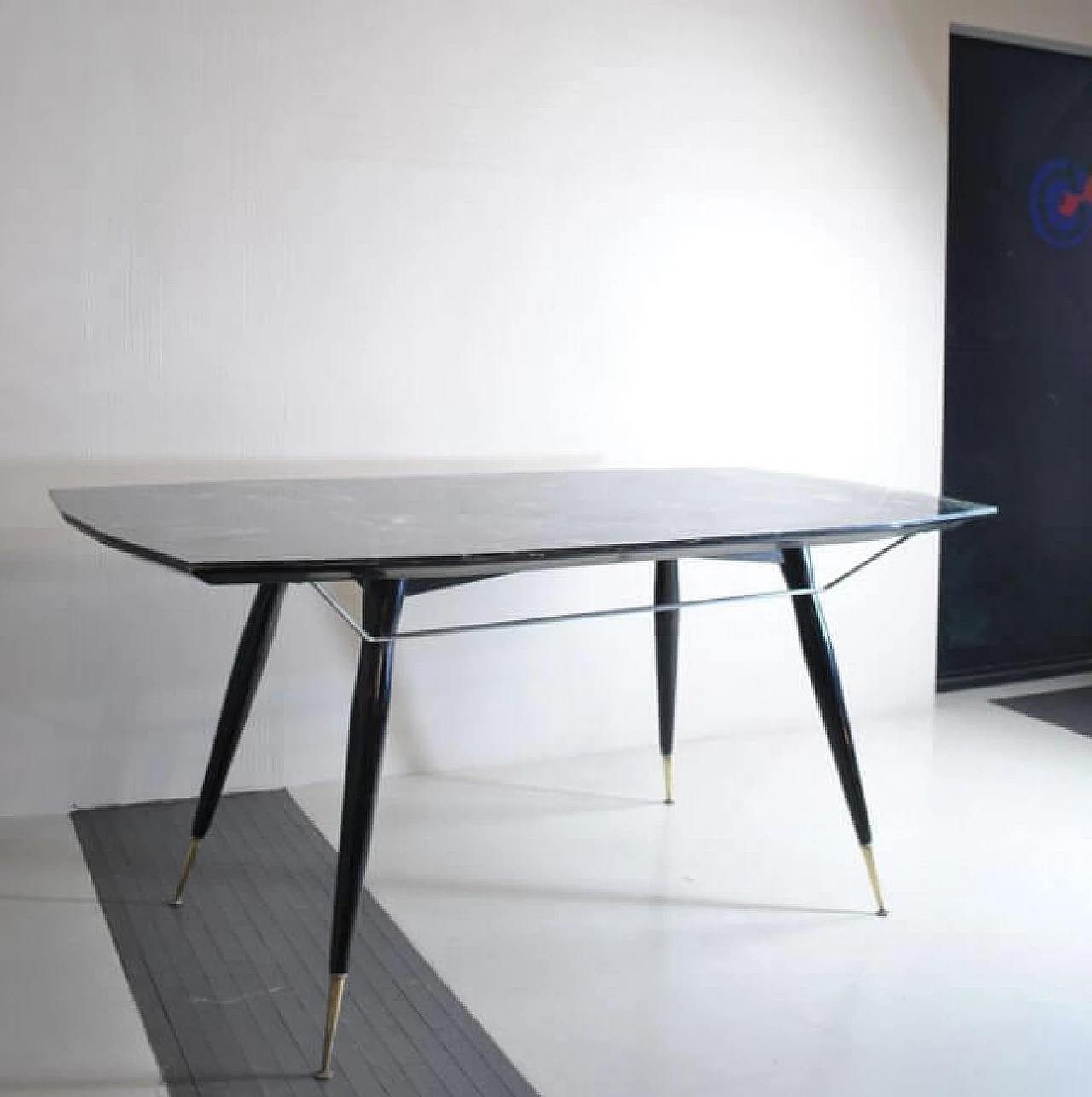 Dining table with wooden and brass feet, 60s 1216133