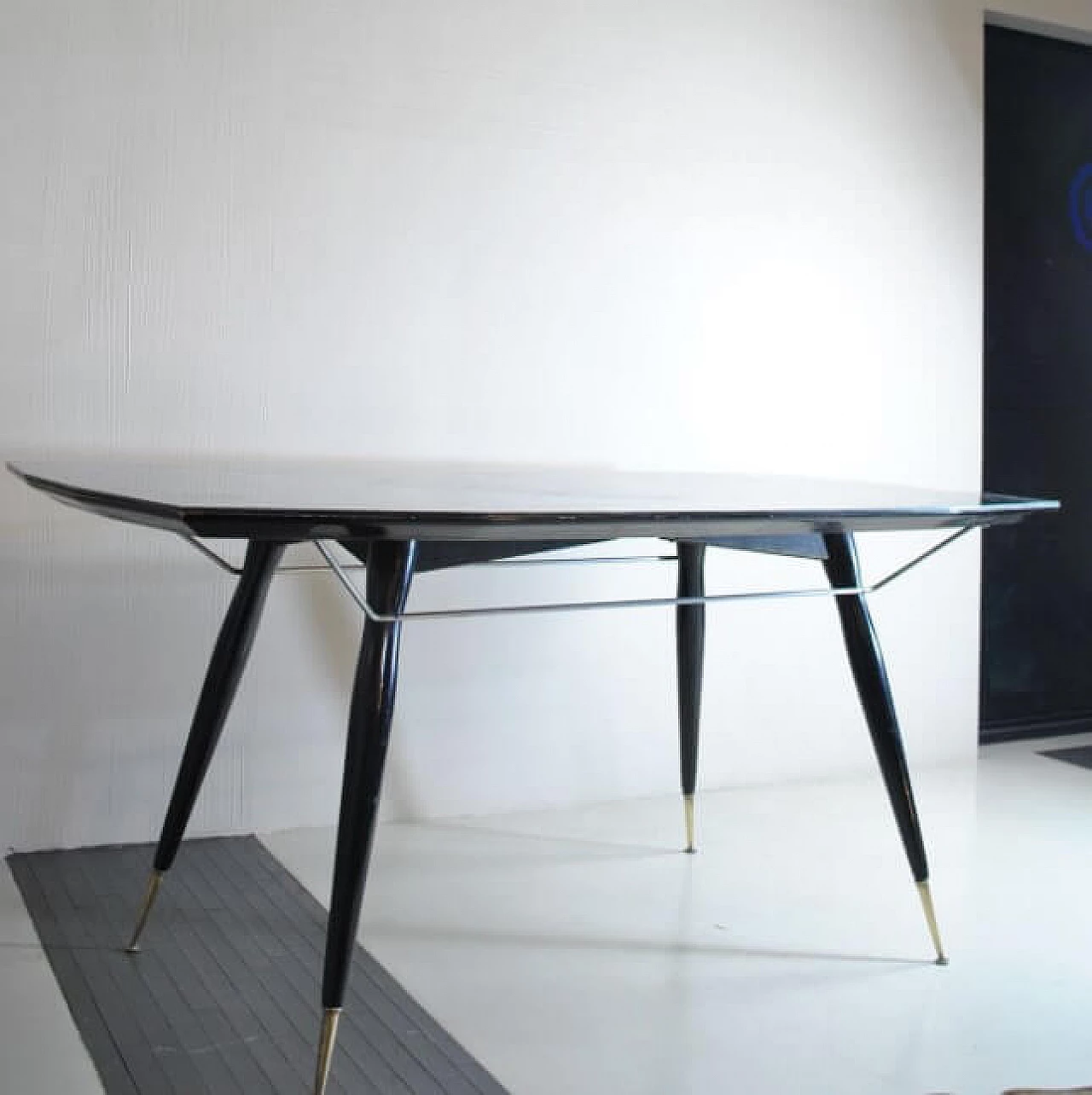 Dining table with wooden and brass feet, 60s 1216134