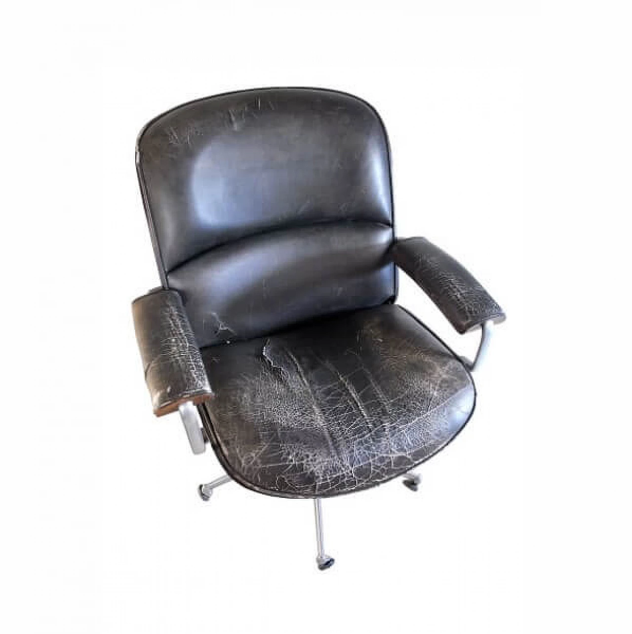 Sedia girevole in teak e pelle di Ico & Luisa Parisi per MIM, anni '60 1216466