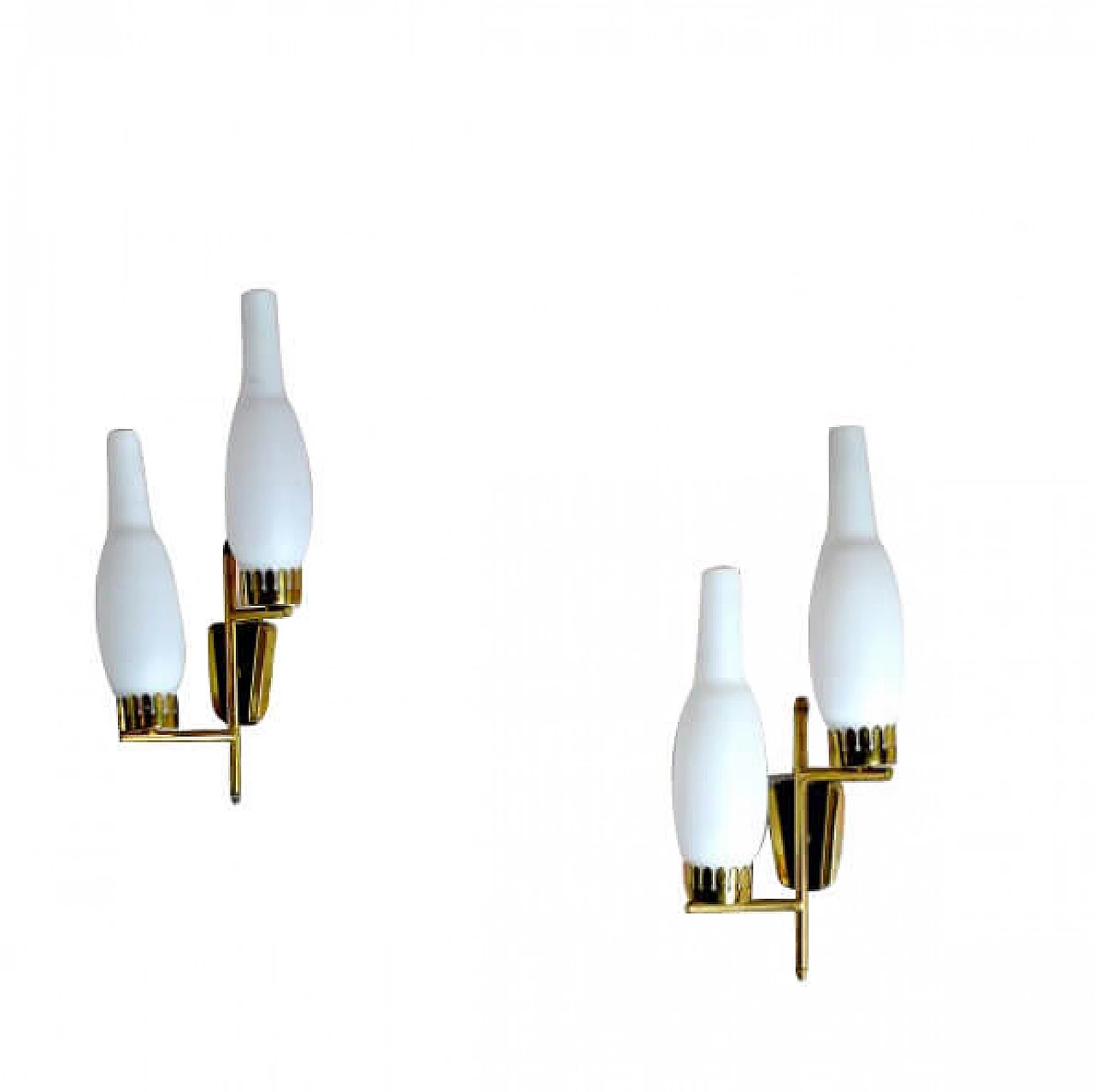 Pair of wall lamps in opaline glass and brass by Stilnovo, 60s 1216546