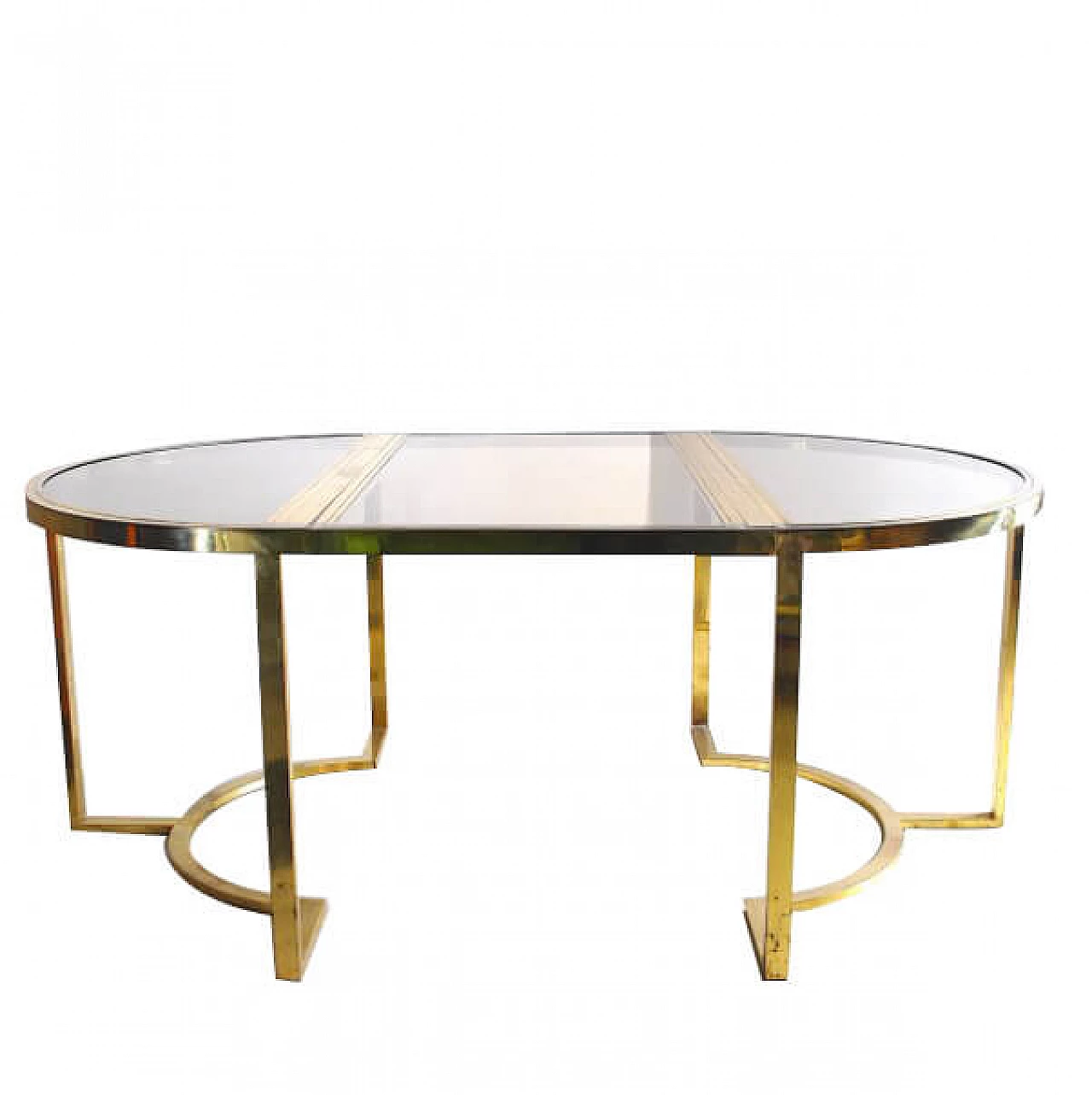 Extendable round table in brass and glass by Romeo Rega, 70s 1216548