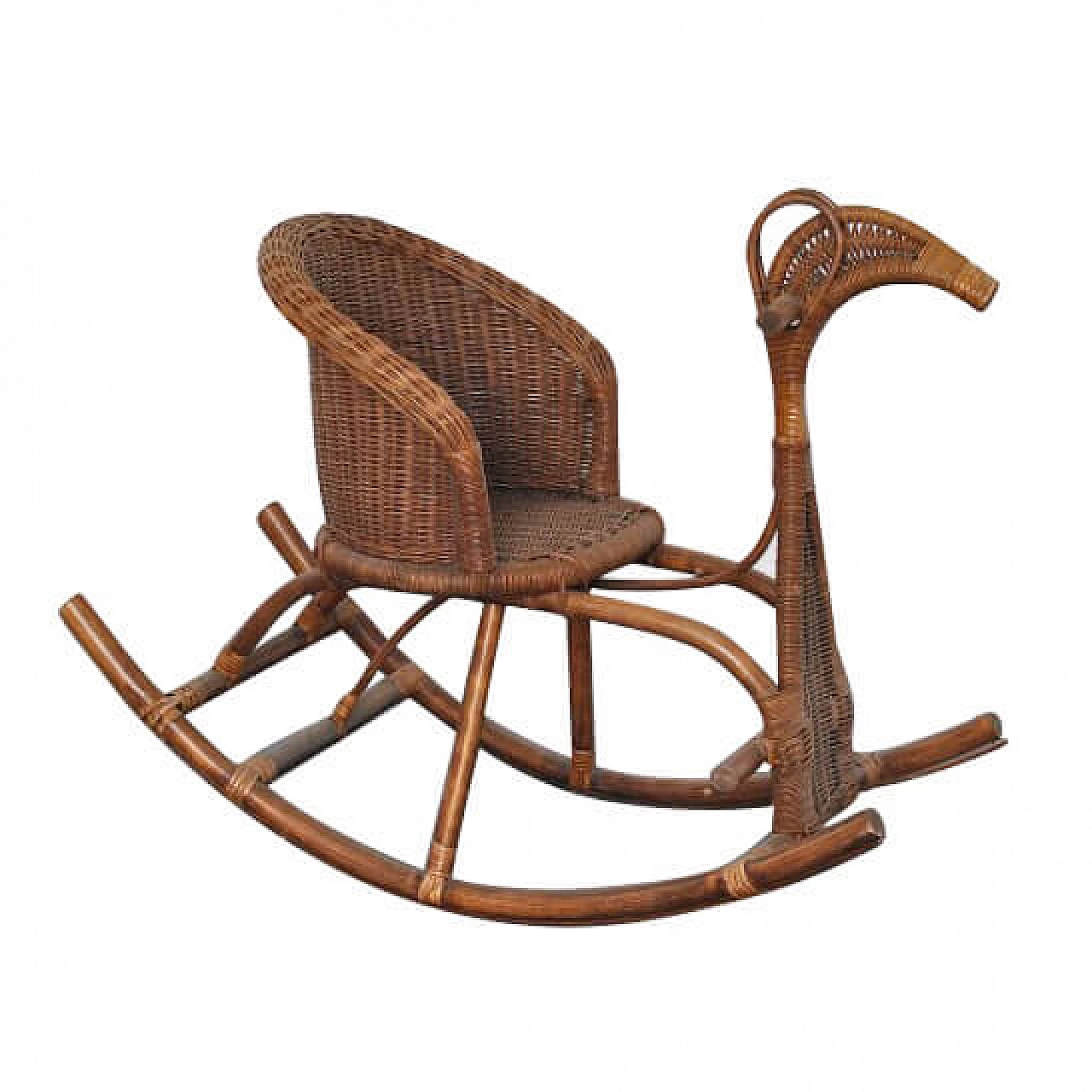 Sedia a dondolo da bambino in rattan, anni '50 1216550