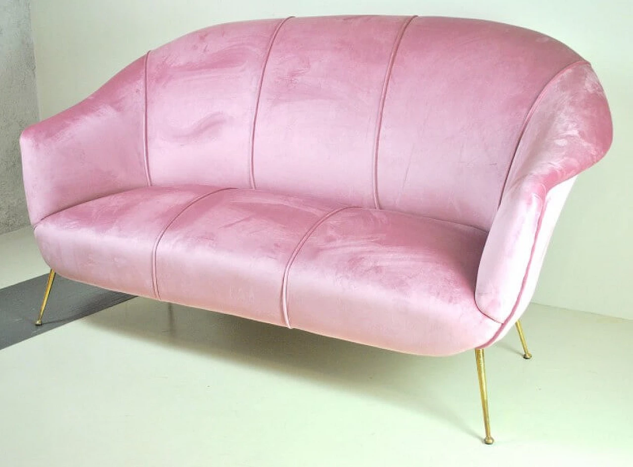 Pink velvet sofa by Guglielmo Veronesi, 1950s 1216704