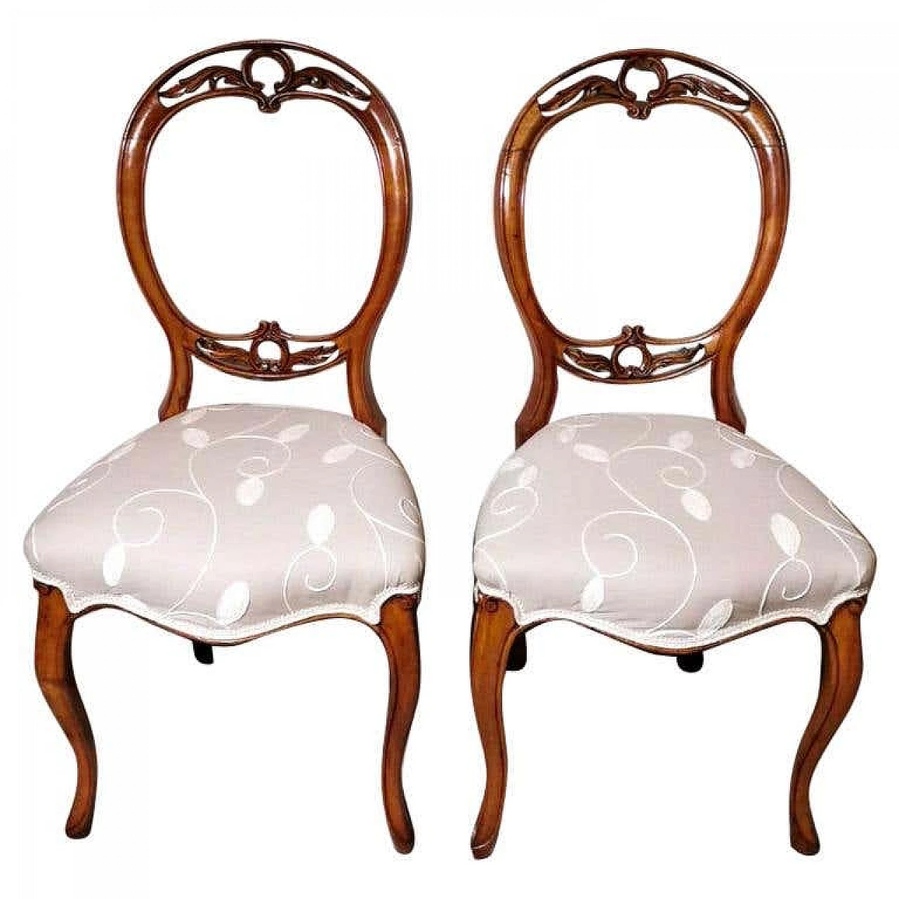 Pair of Victorian  chairs in walnut  with balloon back, 19th century 1216820