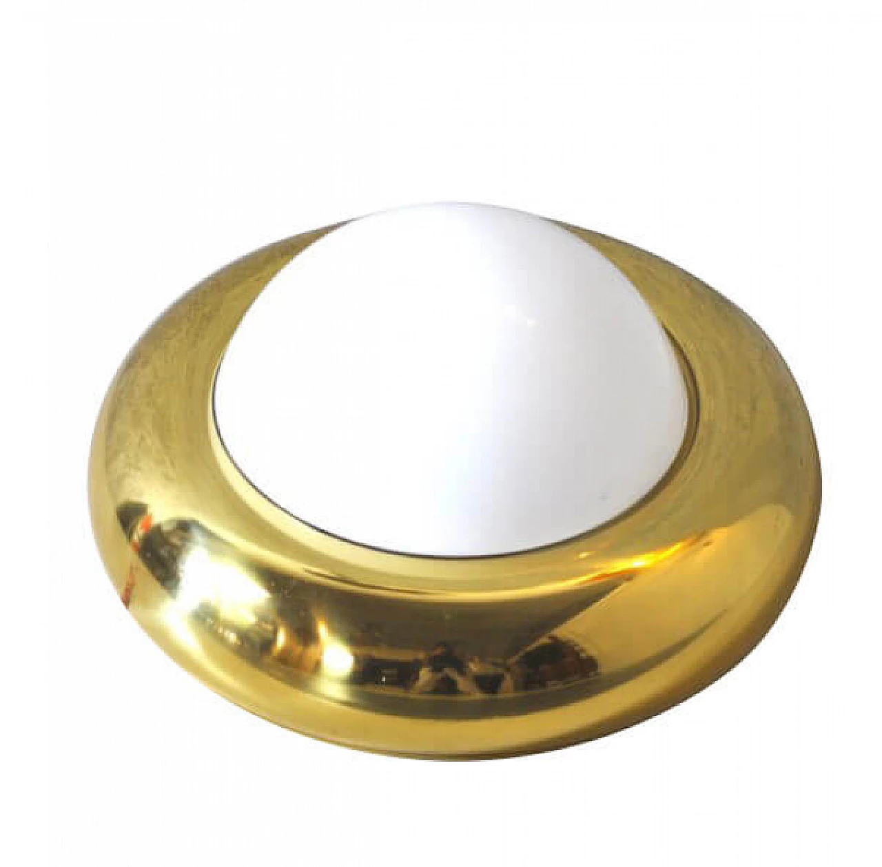 Ceiling lamp in opaline glass and metal, 70s 1217140