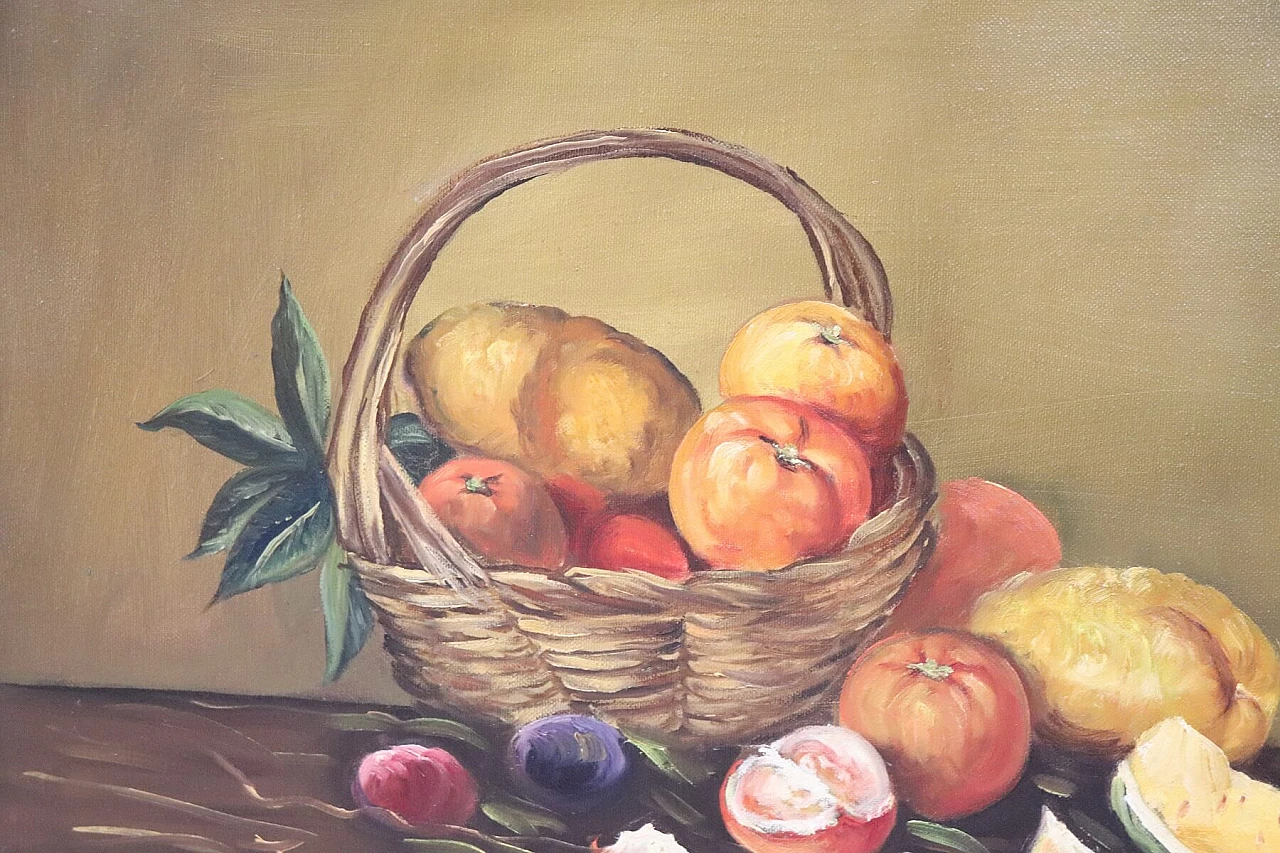 Dipinto olio su tela Cesto di frutta firmato Sotti Santino, anni '80 1217369