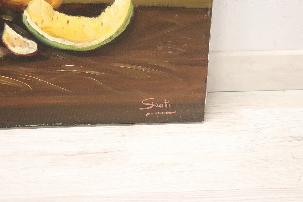 Dipinto olio su tela Cesto di frutta firmato Sotti Santino, anni '80 1217372