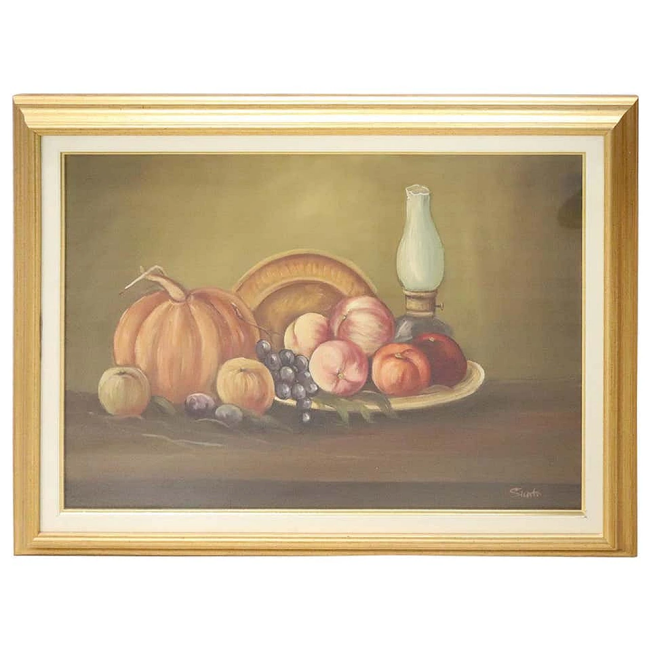 Oil painting on canvas Still life with fruit signed Sotti Santino, 80s 1217374