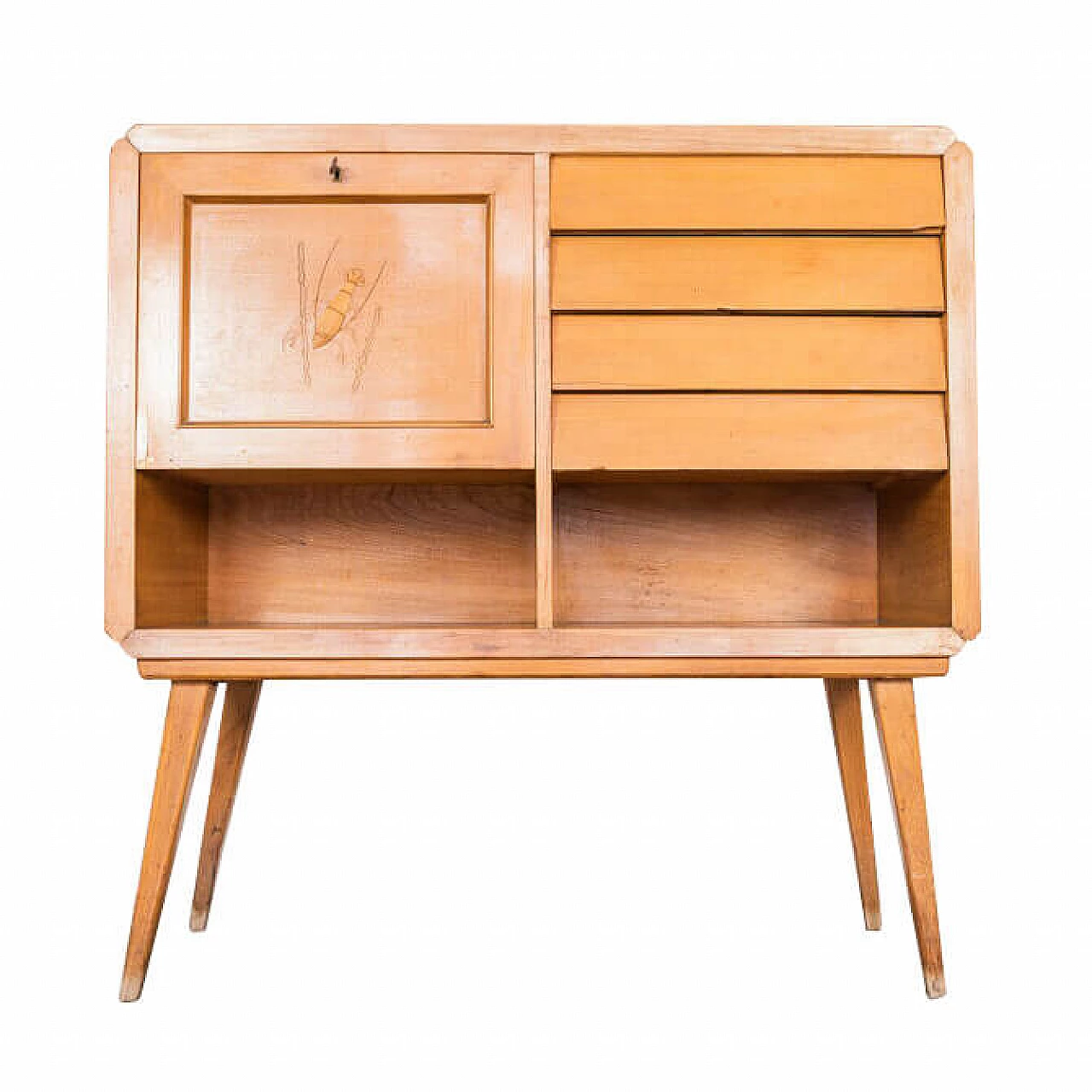 Credenza con angolo bar in legno e vetro, anni '50 1217490